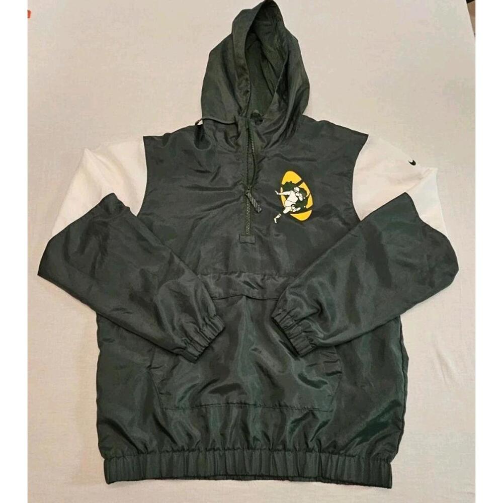 NIKE GREEN BAY PACKERS HOODED JACKET PULLOVER GREEN/WHITE MEN’S M‎ Windbreaker